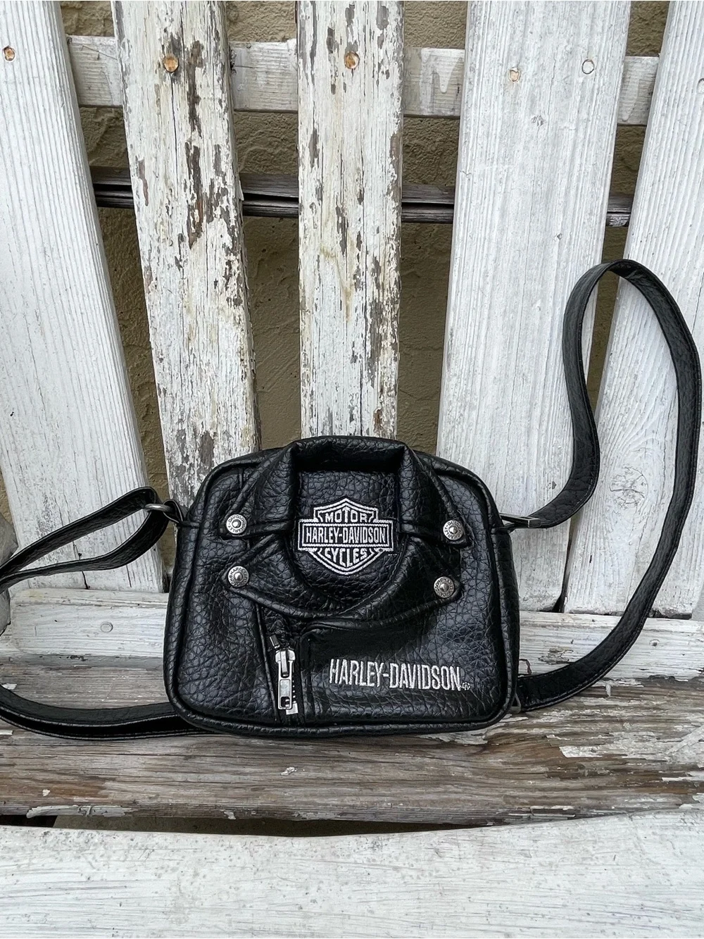 Harley-Davidson Biker Jacket Purse Faux Leather Shoulder Bag Y2K Bar & Shield - Picture 3 of 11